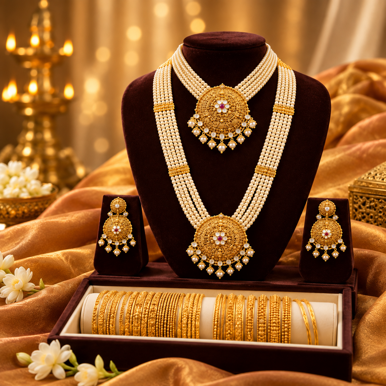 Traditional Indian bridal jewellery set with necklace earrings and bangles in Sydney